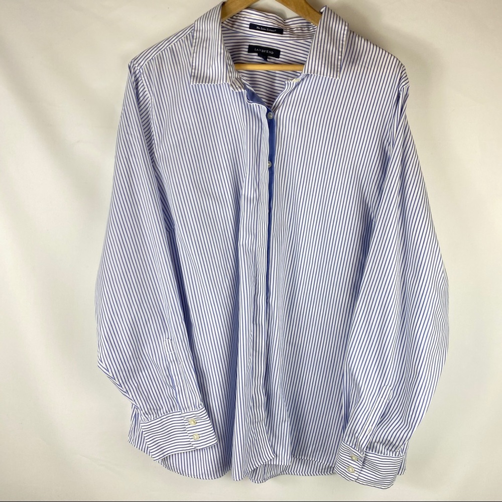 Lands’ End No Iron Supima Striped Button Down 24W